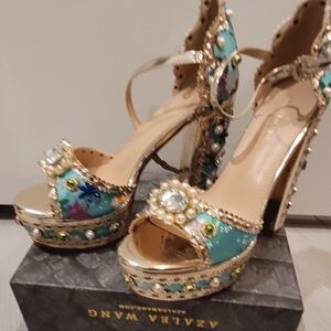 Teal, BEAUTIFUL, Sparkling, Colorful, Jeweled Embellishments, Platform Heels